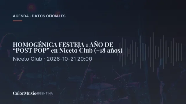 HOMOGÉNICA FESTEJA 1 AÑO DE “POST POP” en Niceto Club (+18 años)
