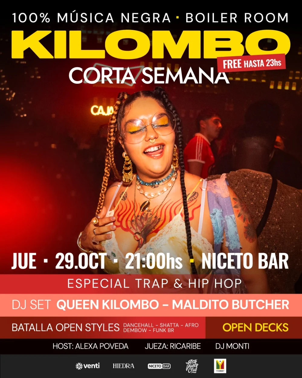 KILOMBO Jue 29 OCT en Niceto Bar
